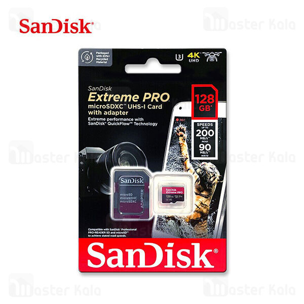 کارت حافظه میکرو اس دی 128 گیگابایت Sandisk Extreme Pro A2 U3 667X 200MB 4K